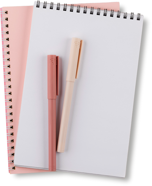 Isolated Pink Notebooks and Pens