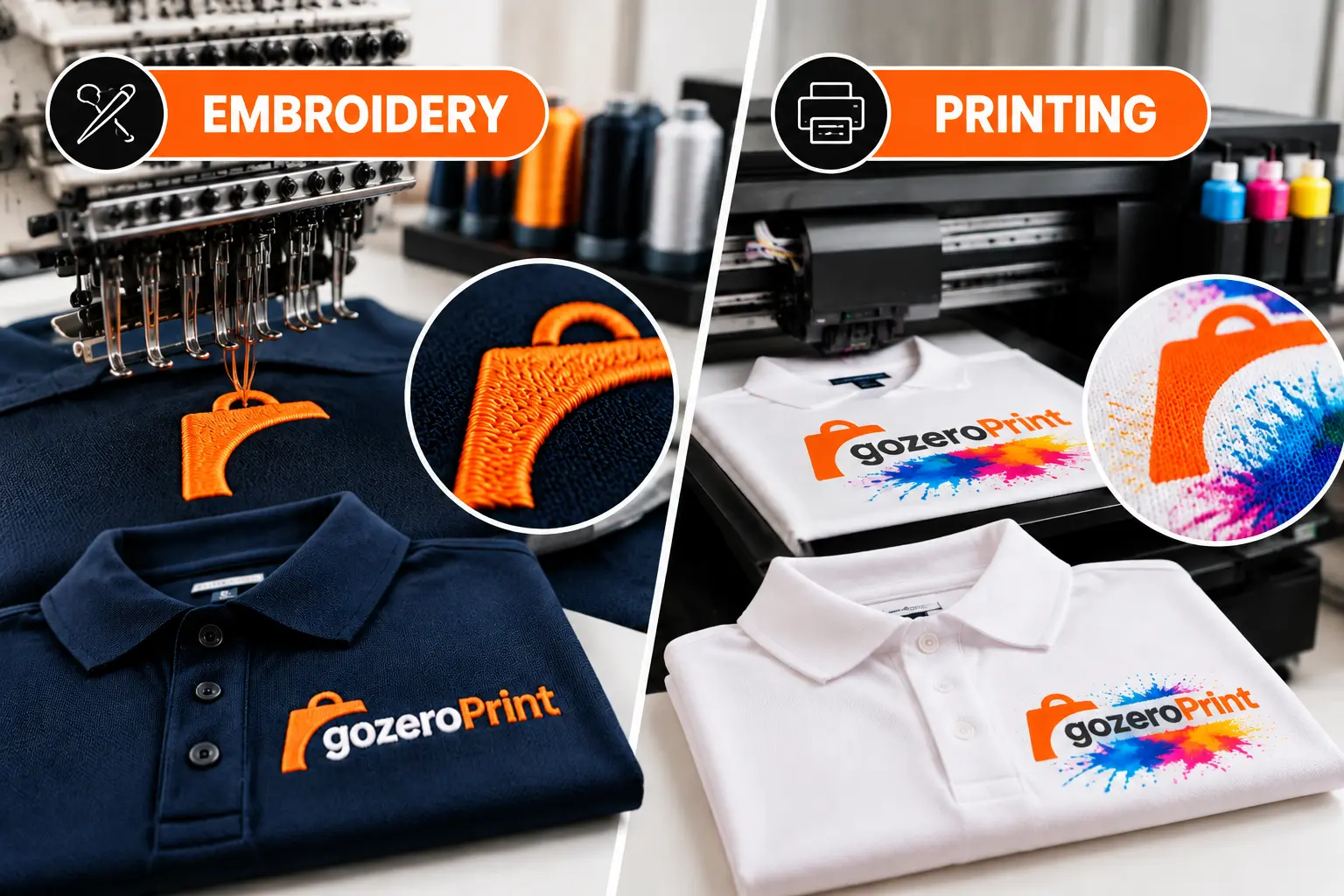 Custom polo shirt embroidery and printing methods with logo customization examples